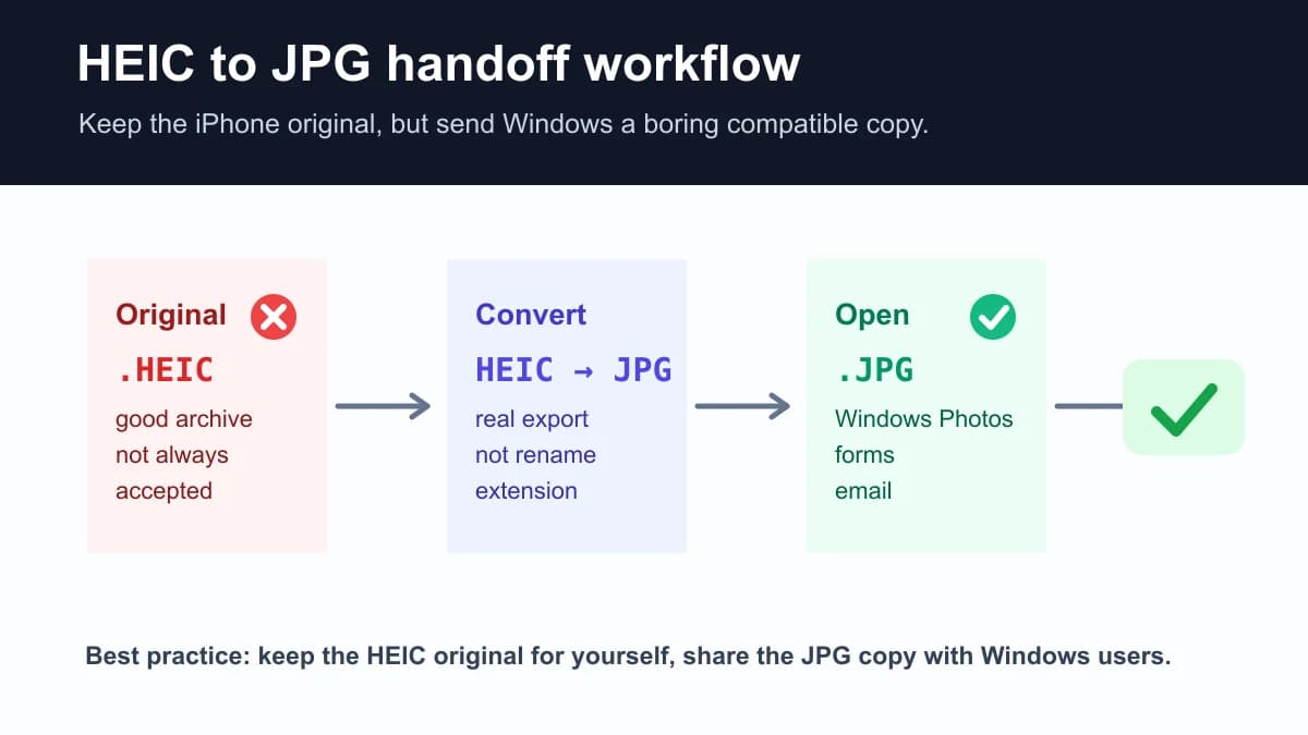 HEIC to JPG workflow for iPhone photos on Windows